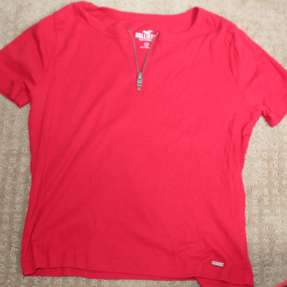 Hollister red 1/4 zip up shirt